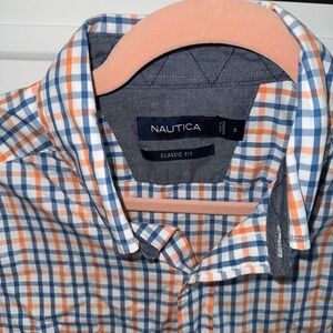 Nautica Blue and Orange Casual Button Down Shirt
